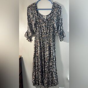 Chic Black Floral Long Sleeve Dress